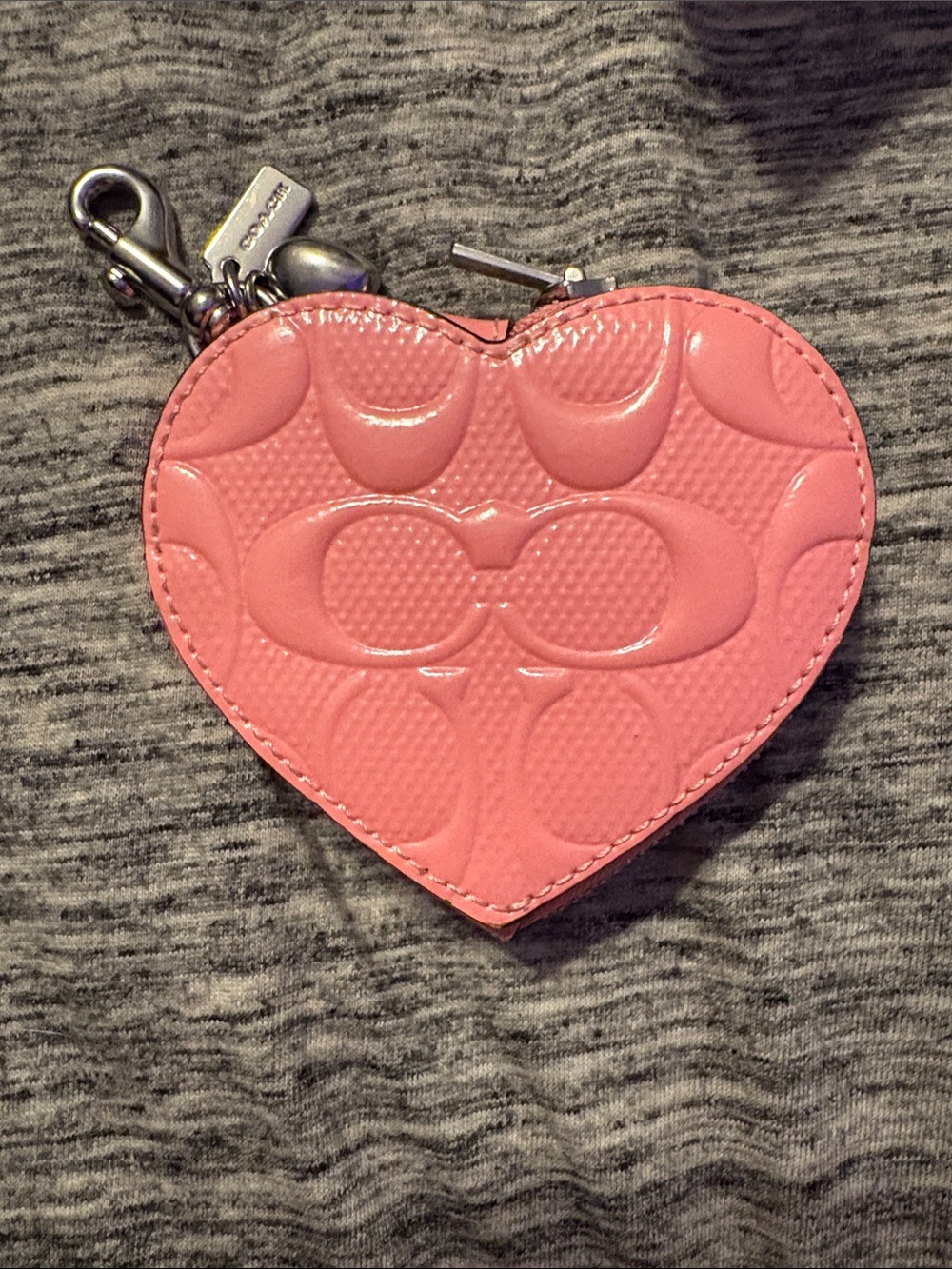 Coach Pink Heart Coin Pouch Key Holder with Logo Embossing